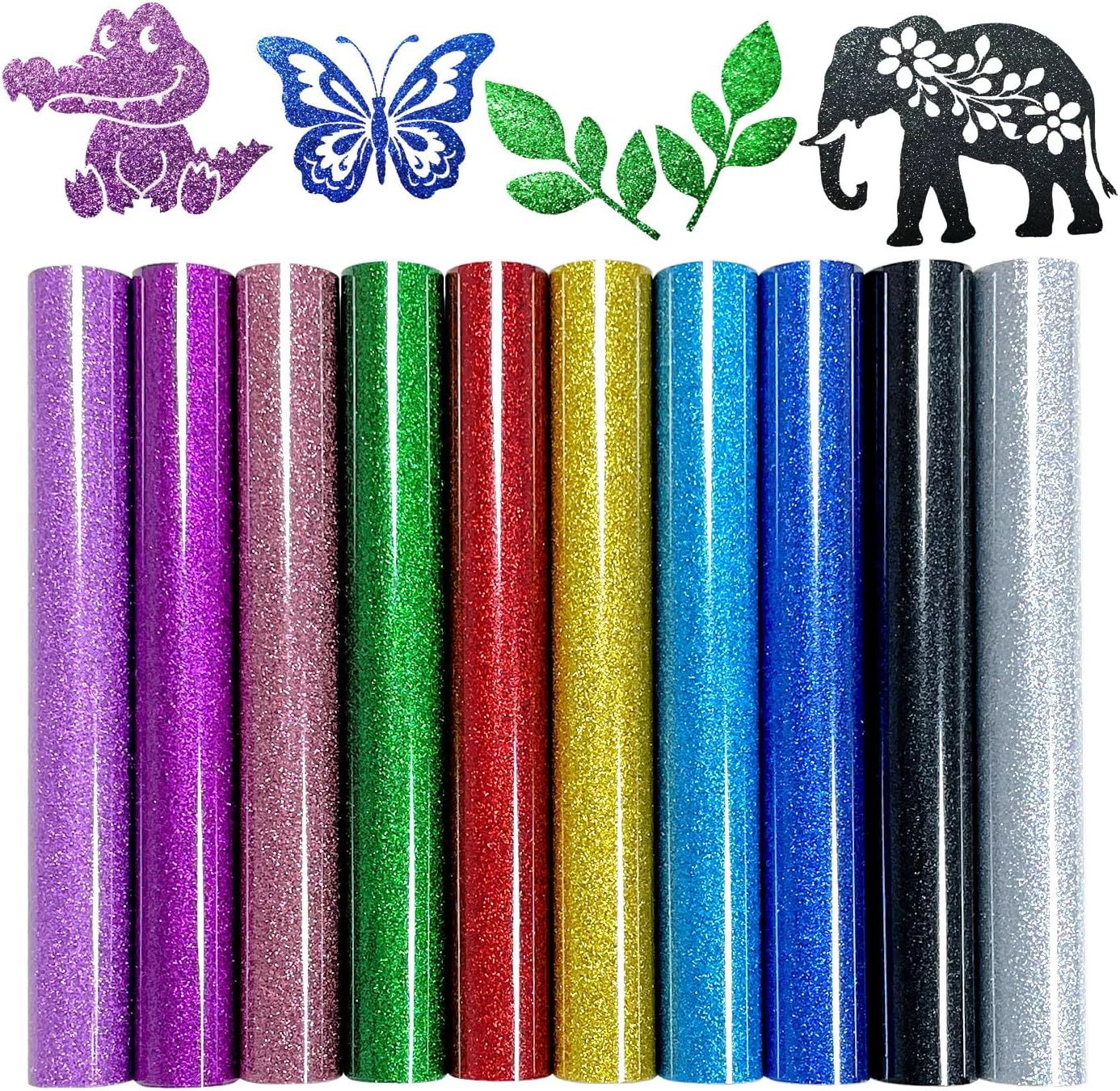 10 Pack Glitter HTV 12'' x 10'' Heat Transfer Vinyl Bundle,Iron on Vinyl for T-Shirts. Bags. Heat Transfer Vinyl for