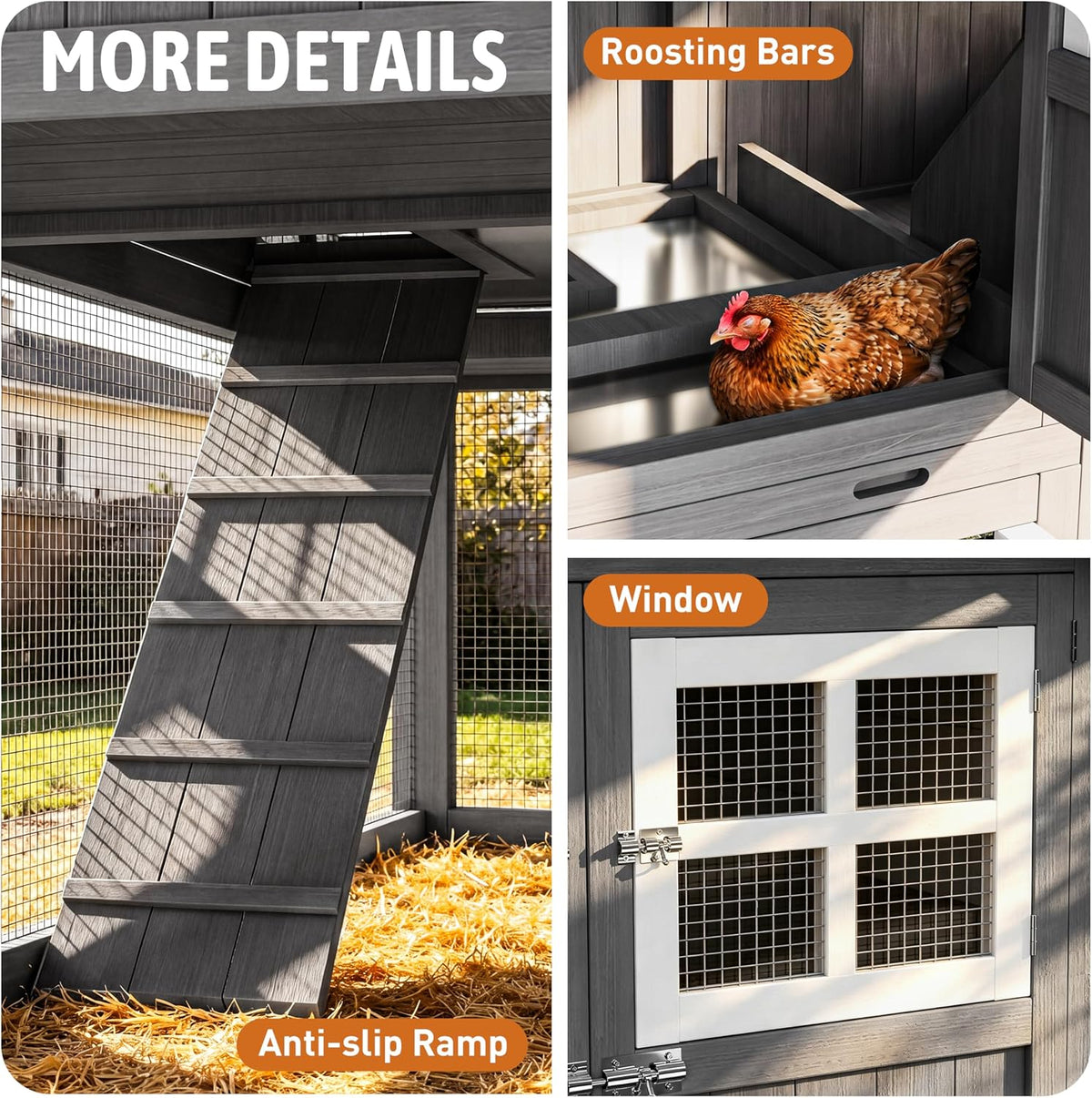 69.5" Large Chicken Coop with Run for 4-8 Chickens, Grey