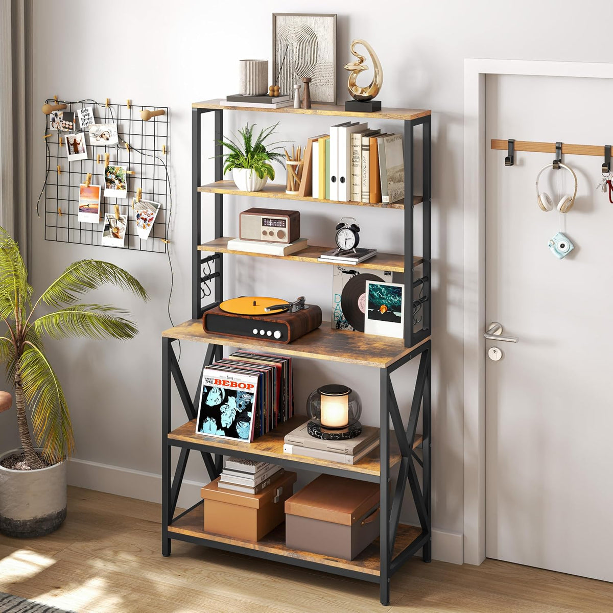 6-Tier Bakers Rack,31.5“Coffee Bar,Microwave Stand,Rustic Brown