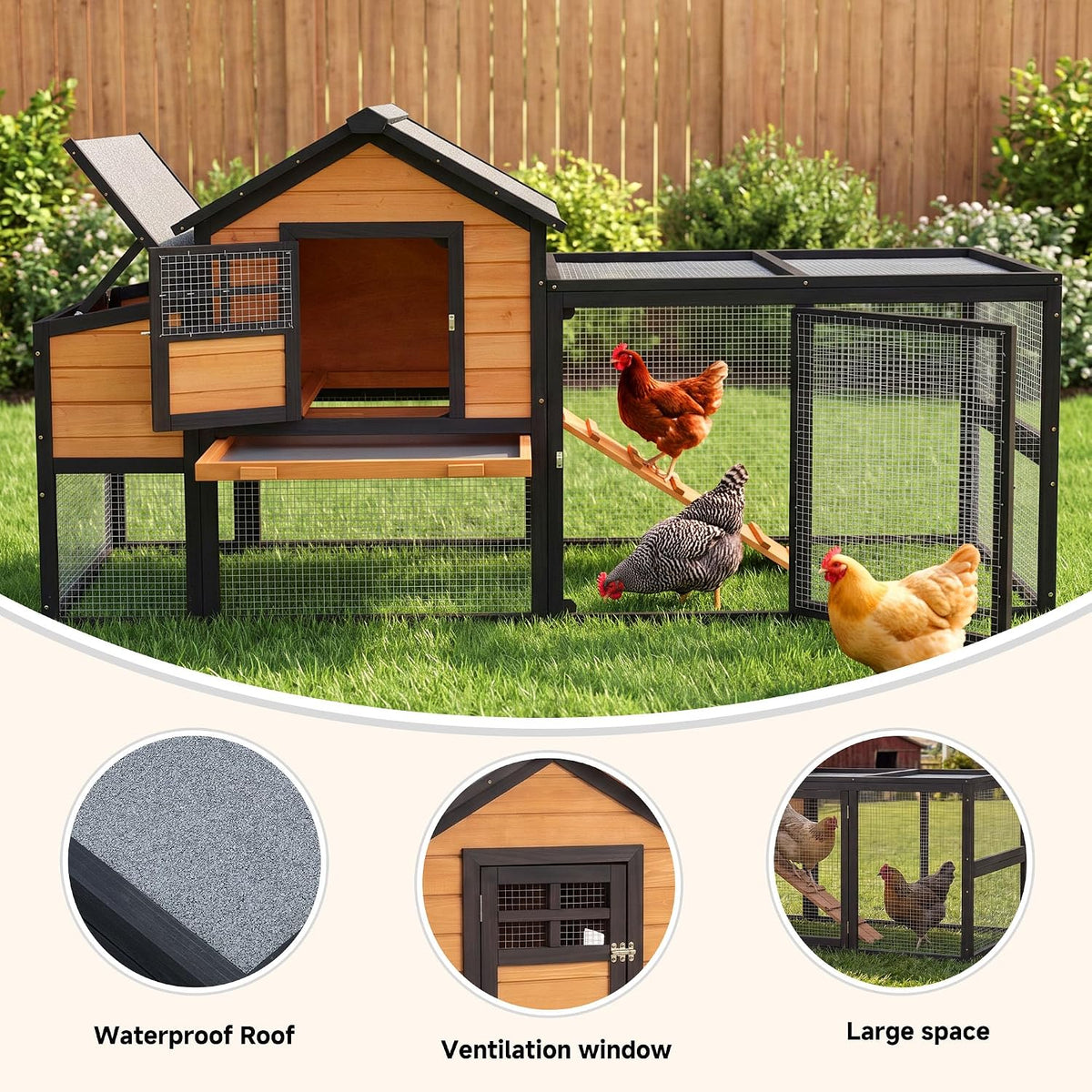 Large Chicken Coop Outdoor Wooden Duck Hen House Poultry Pet Cage 76"