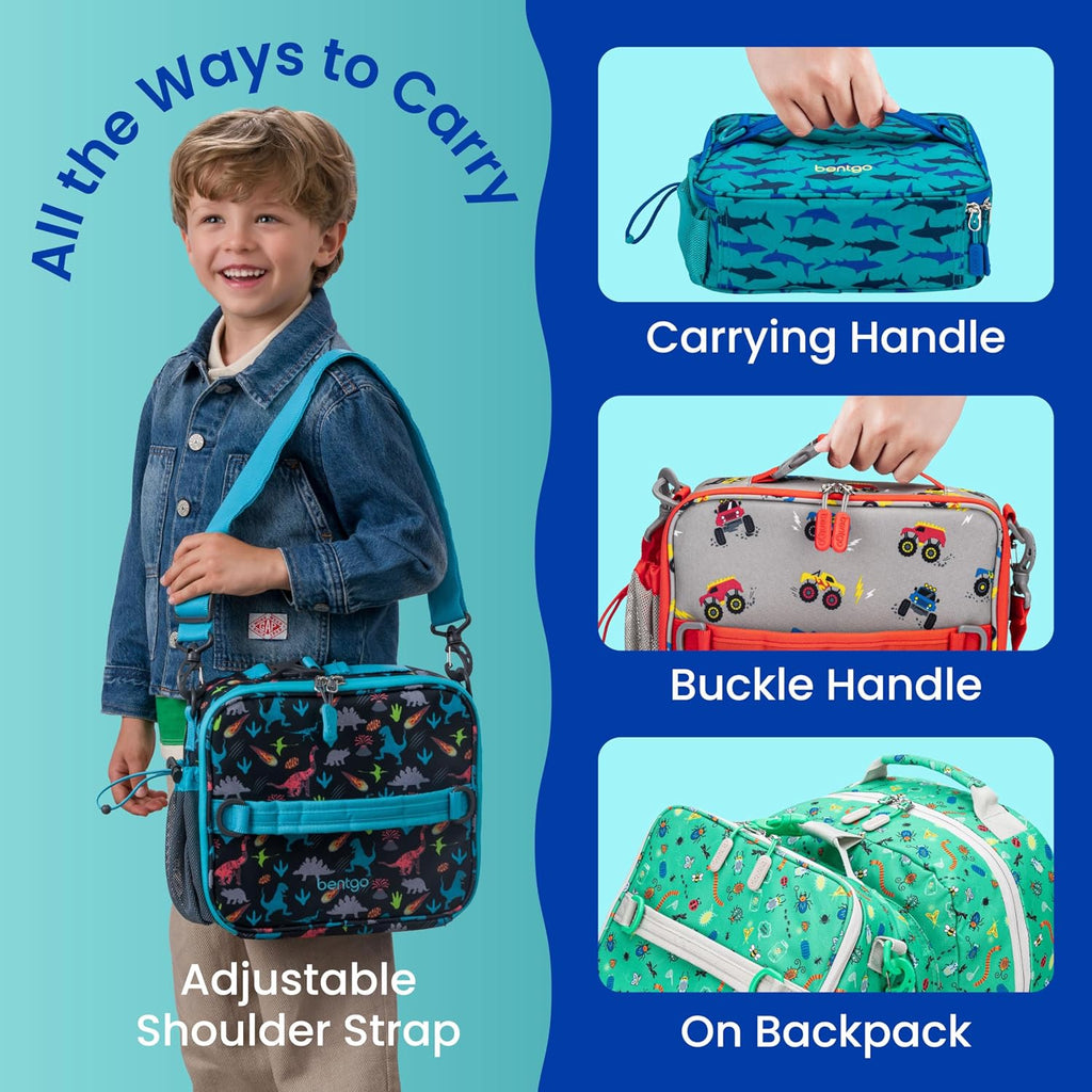 Kids Prints Double-Insulated Reusable Lunch Bag | For Kids 3+, Adjustable Strap; Holds Lunch Box/Water Bottle/Snacks;