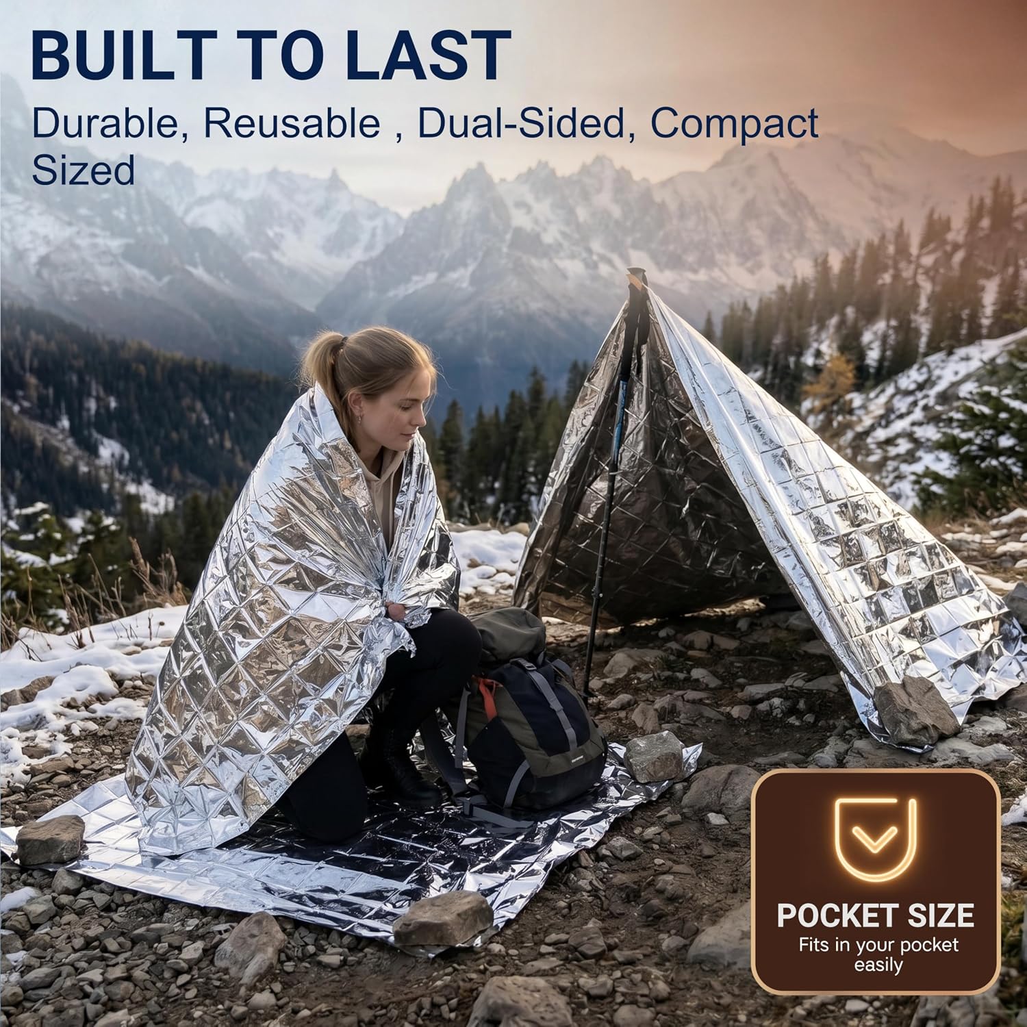 Emergency Blankets, 10 Pack Mylar Thermal Space Blankets | 82 x 64 in silver foil reflective blankets for survival