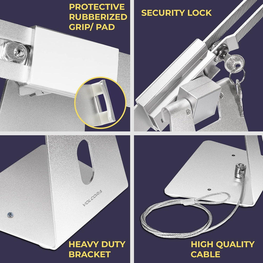 Anti-Theft Tablet Stand iPad Kiosk Stand with Lock, Silver 10-13'' iPad Stand for Desk, Swivel, Adjustable iPad