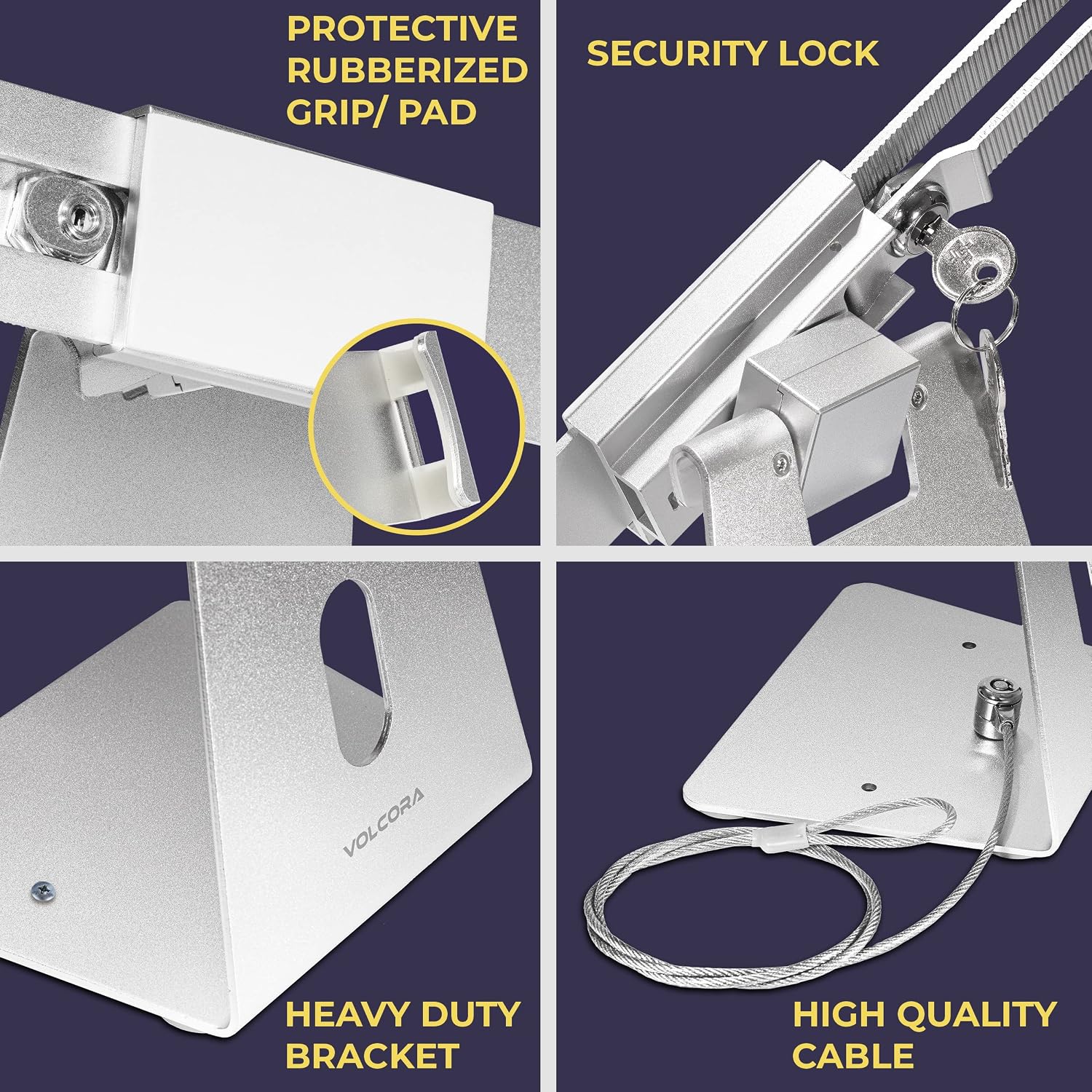 Anti-Theft Tablet Stand iPad Kiosk Stand with Lock, Silver 10-13'' iPad Stand for Desk, Swivel, Adjustable iPad