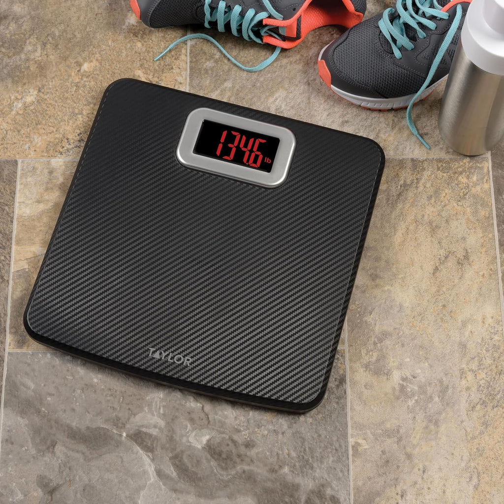 Digital Bathroom Scale, Body Weight Scale 400 LB Capacity, Carbon Fiber Anti-Slip Mat, 11.8 x 11.8 Inch Platform, Black
