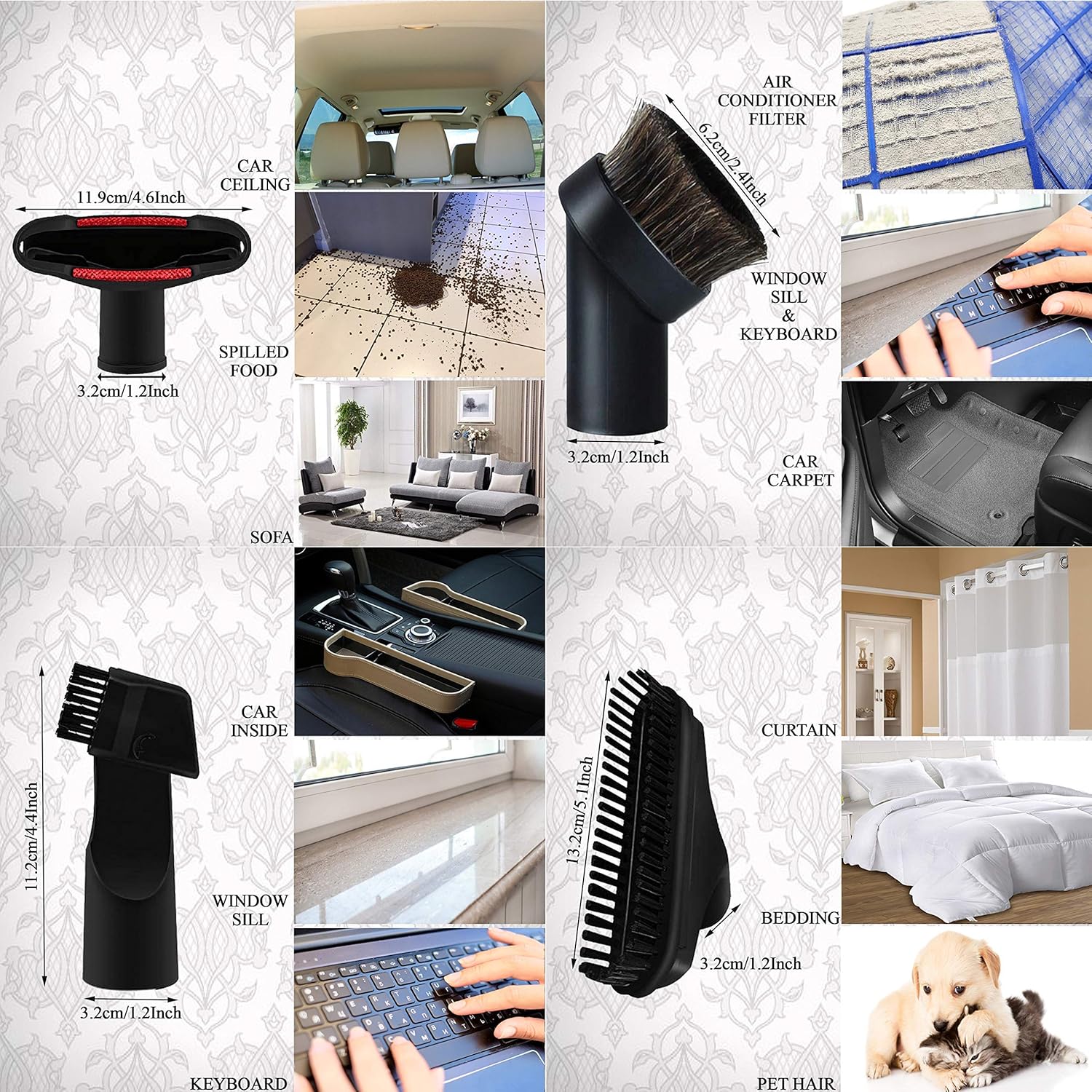 Household Cleaning Kit Vacuum Cleaner Accessories & Air Driven Pet Upholstery Turbo Brush Vacuums Nozzle Tool Pet