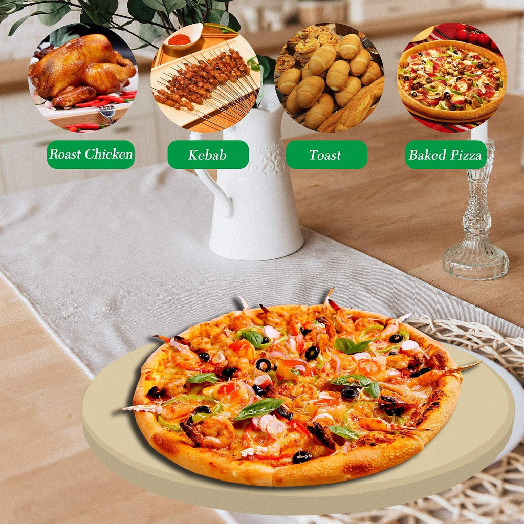 Round Pizza Stone, Heavy Duty Cordierite Pizza Grilling Stone, Baking Stone, Pizza Pan, Perfect for Oven, BBQ and