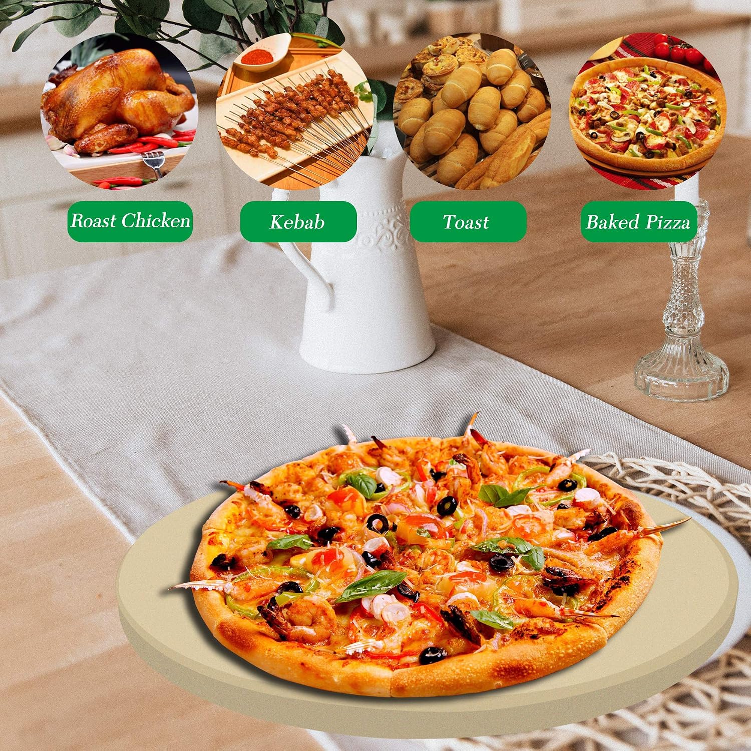 Round Pizza Stone, Heavy Duty Cordierite Pizza Grilling Stone, Baking Stone, Pizza Pan, Perfect for Oven, BBQ and