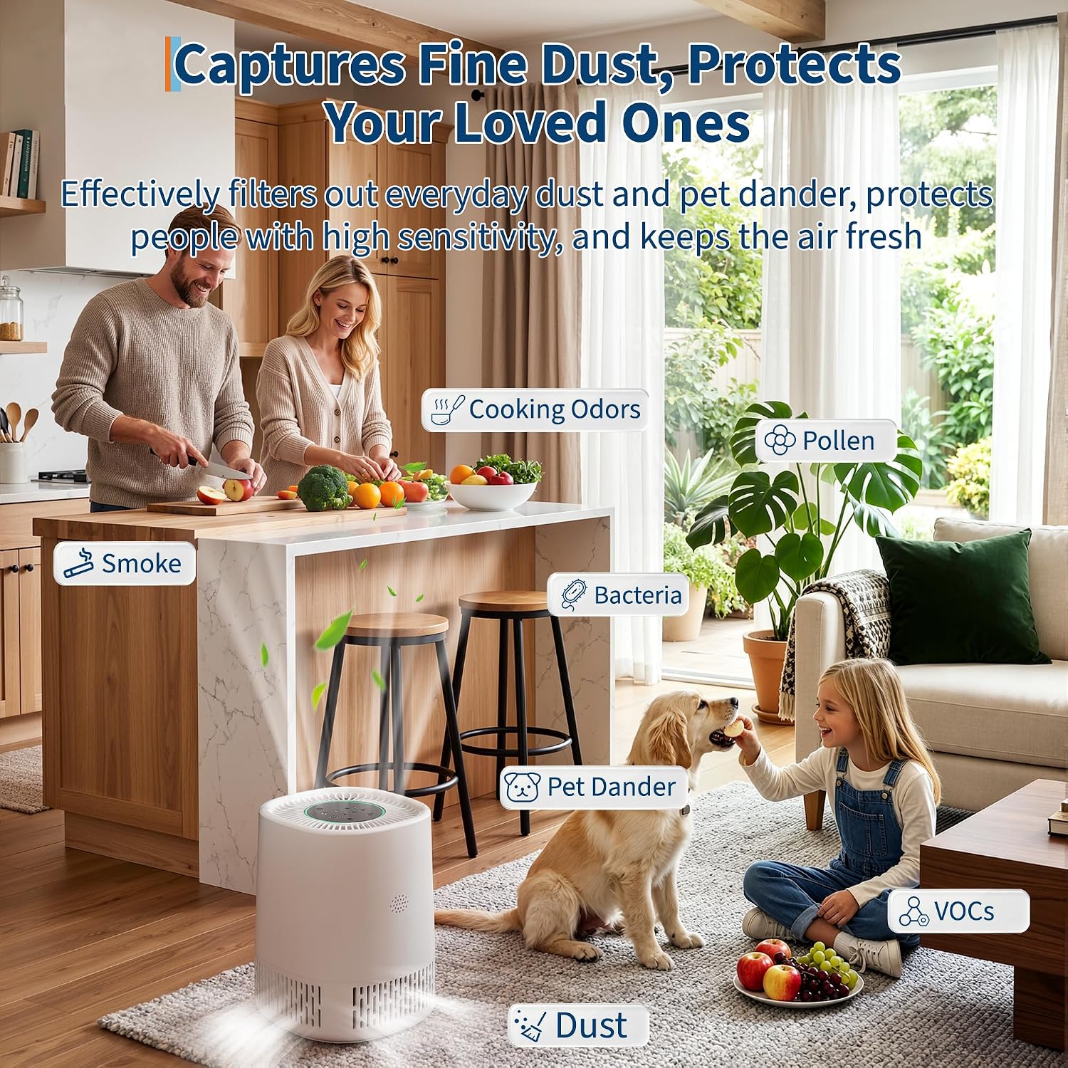 Air Purifiers for Home Large Room up to 1200 Sq Ft | 3-in-1 HEPA Air Purifier for Bedroom with Smart Auto Mode, Quiet
