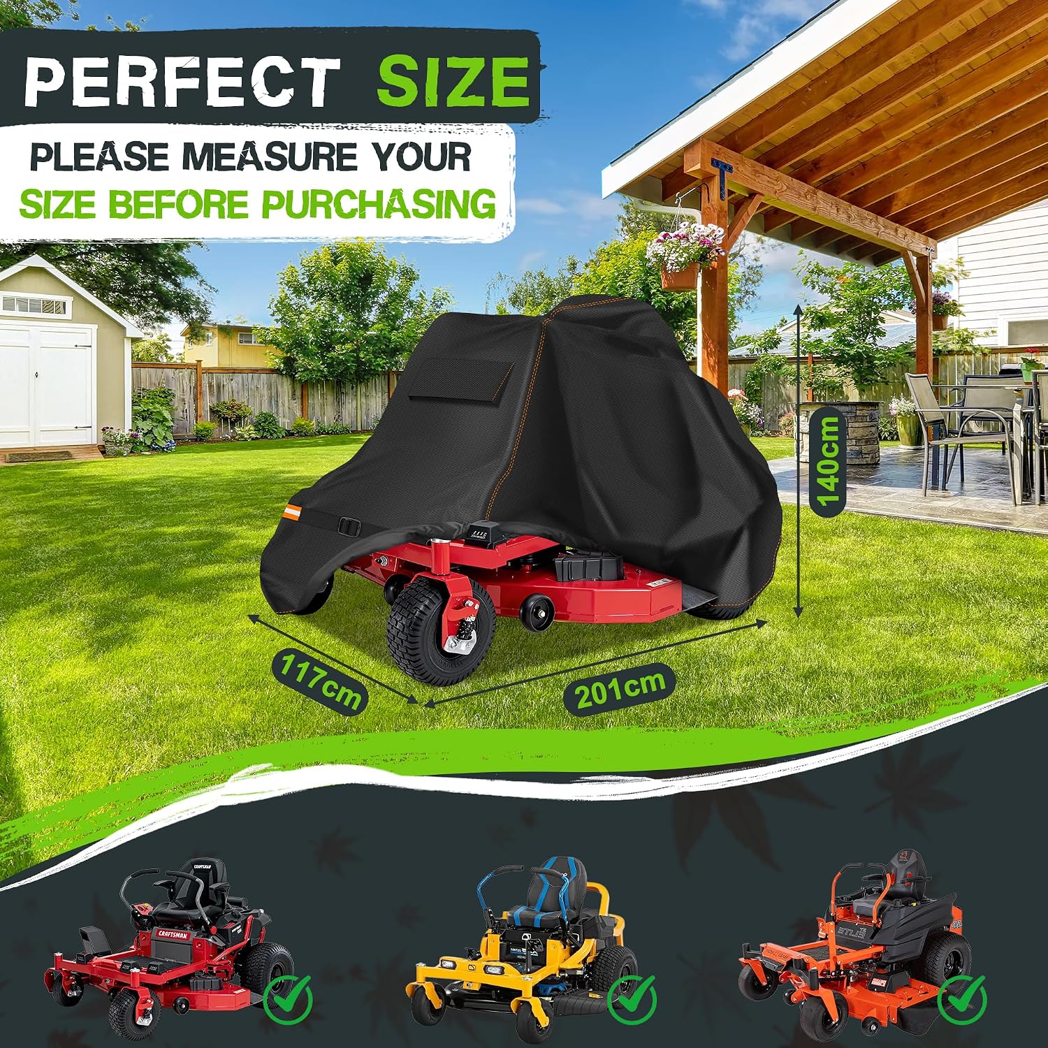 Garden Zero Turn Mower Cover Waterproof,Zero Turn Lawn Mower Covers Windproof,Mower Protector Fit with Air Vents and