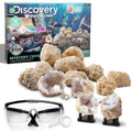 Mystery Crystal Geode Kit – Crack Open 10 Real Quartz Geodes| Includes Goggles, Magnifying Glass & Display Stands|