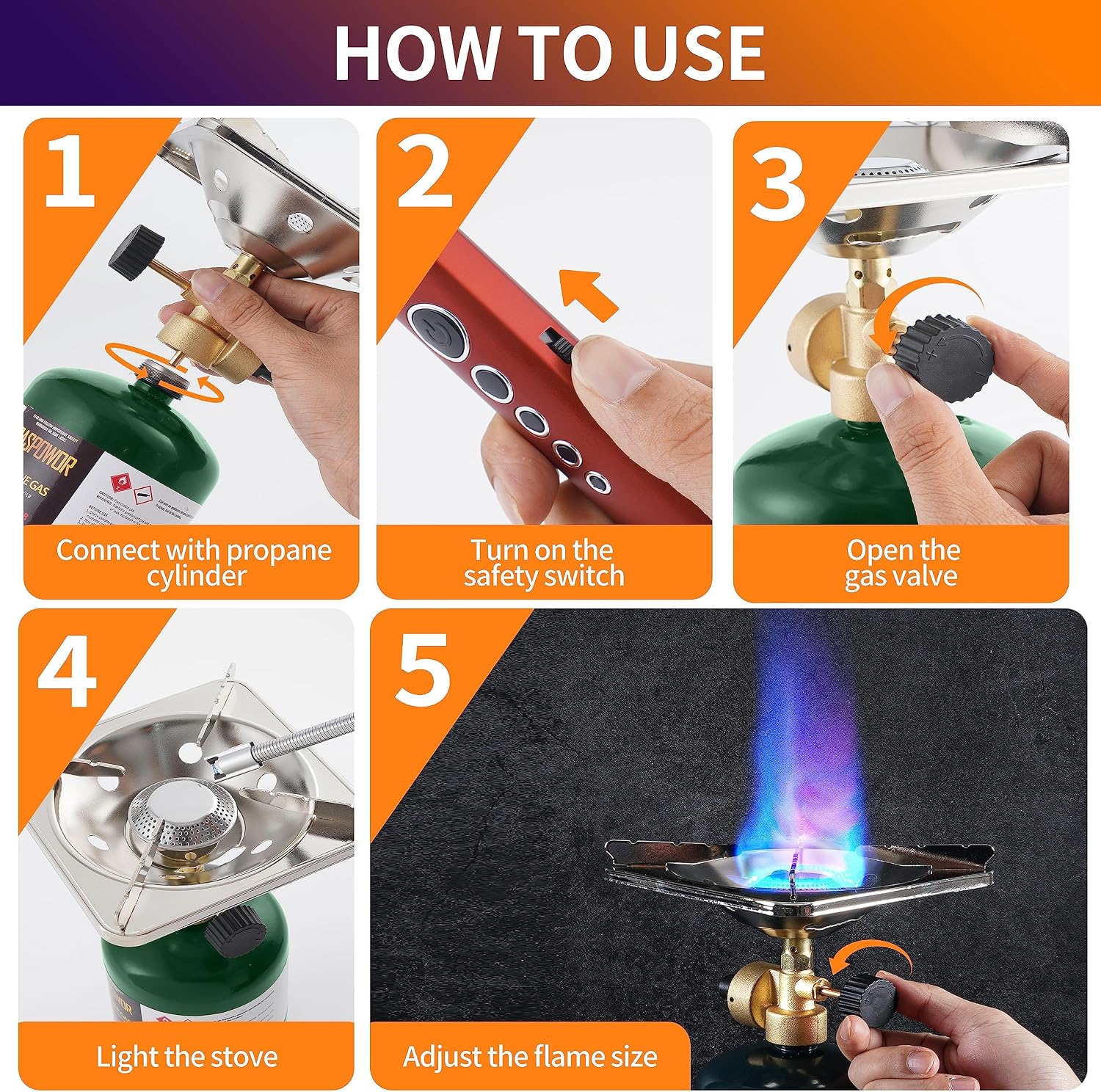 Propane Cylinder Top Stove with Adjustable Burner, 10000BTU Portable Camping/Backpacking Cooker,Camping Stove
