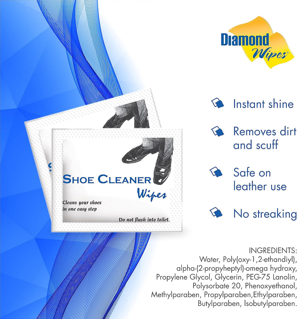 Pre-Moistened Shoe Shine Wipes, 50 Count | Streak-Free Leather Shoe Cleaner Wipes, Individually Wrapped, Easy To