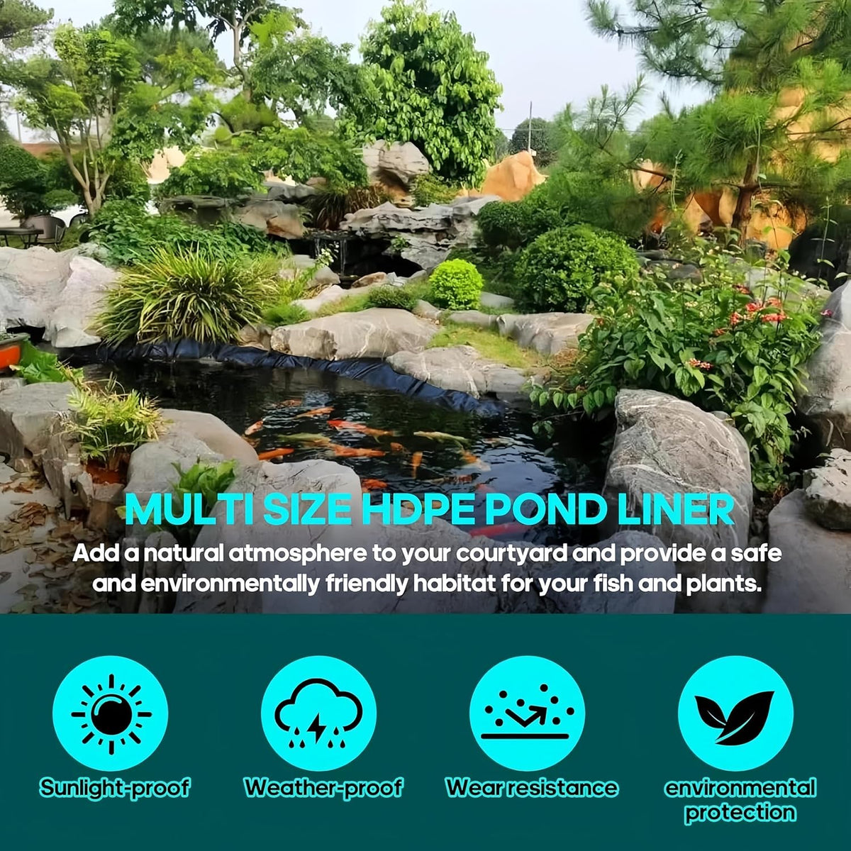 7 x 10 FT Pond Liner, Fish Pond HDPE Liner Waterproof Flexible