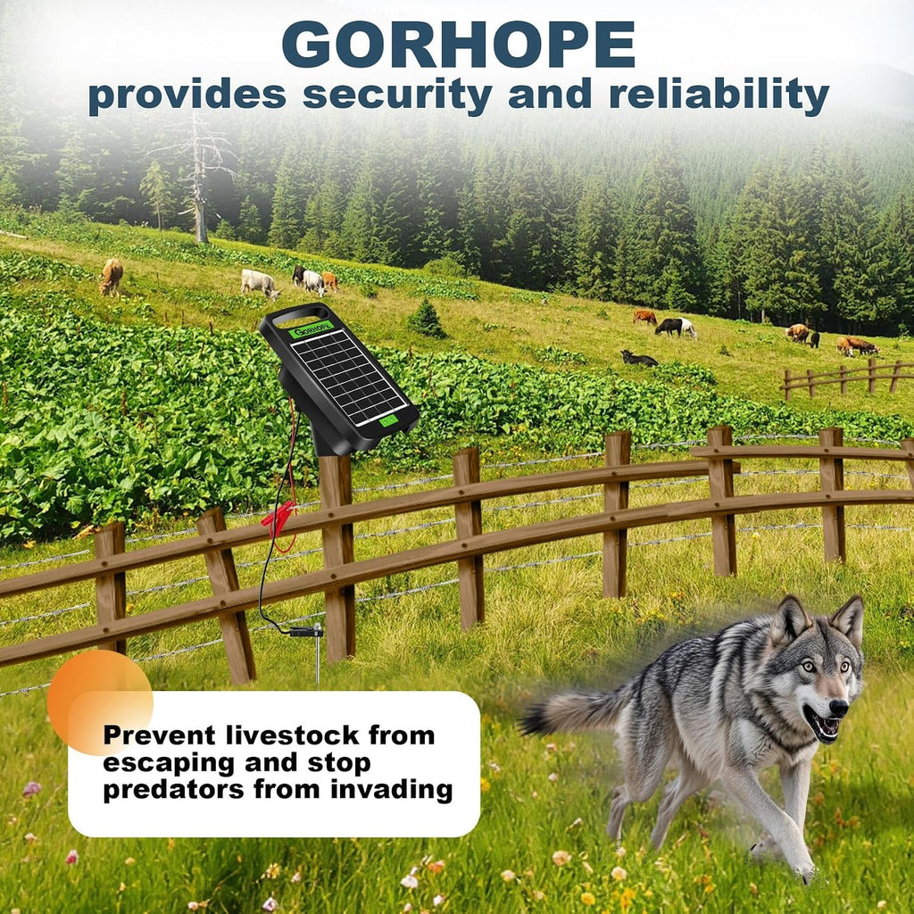 20 Miles Solar Electric Fence Charger,0.32J Powered 24-Hour Protection