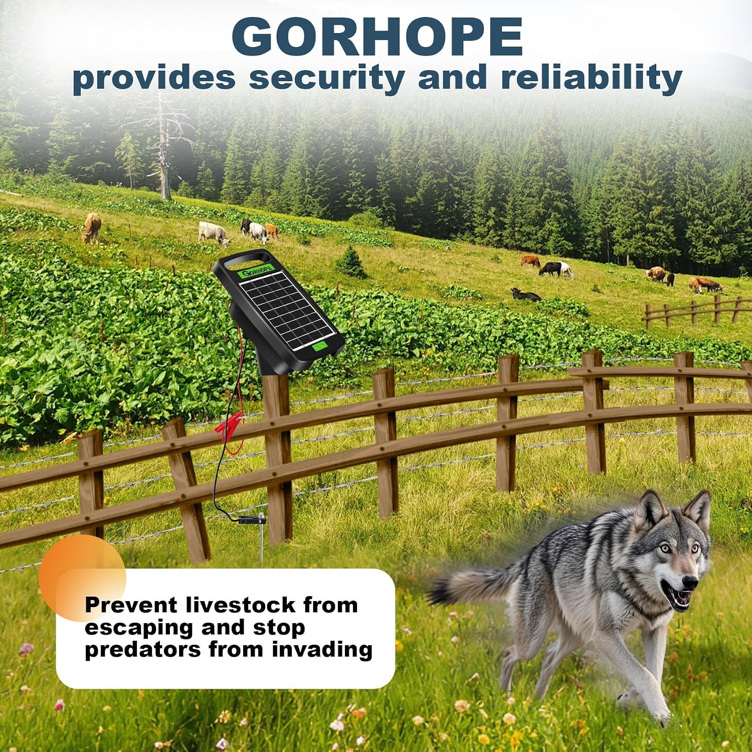 20 Miles Solar Electric Fence Charger,0.32J Powered 24-Hour Protection