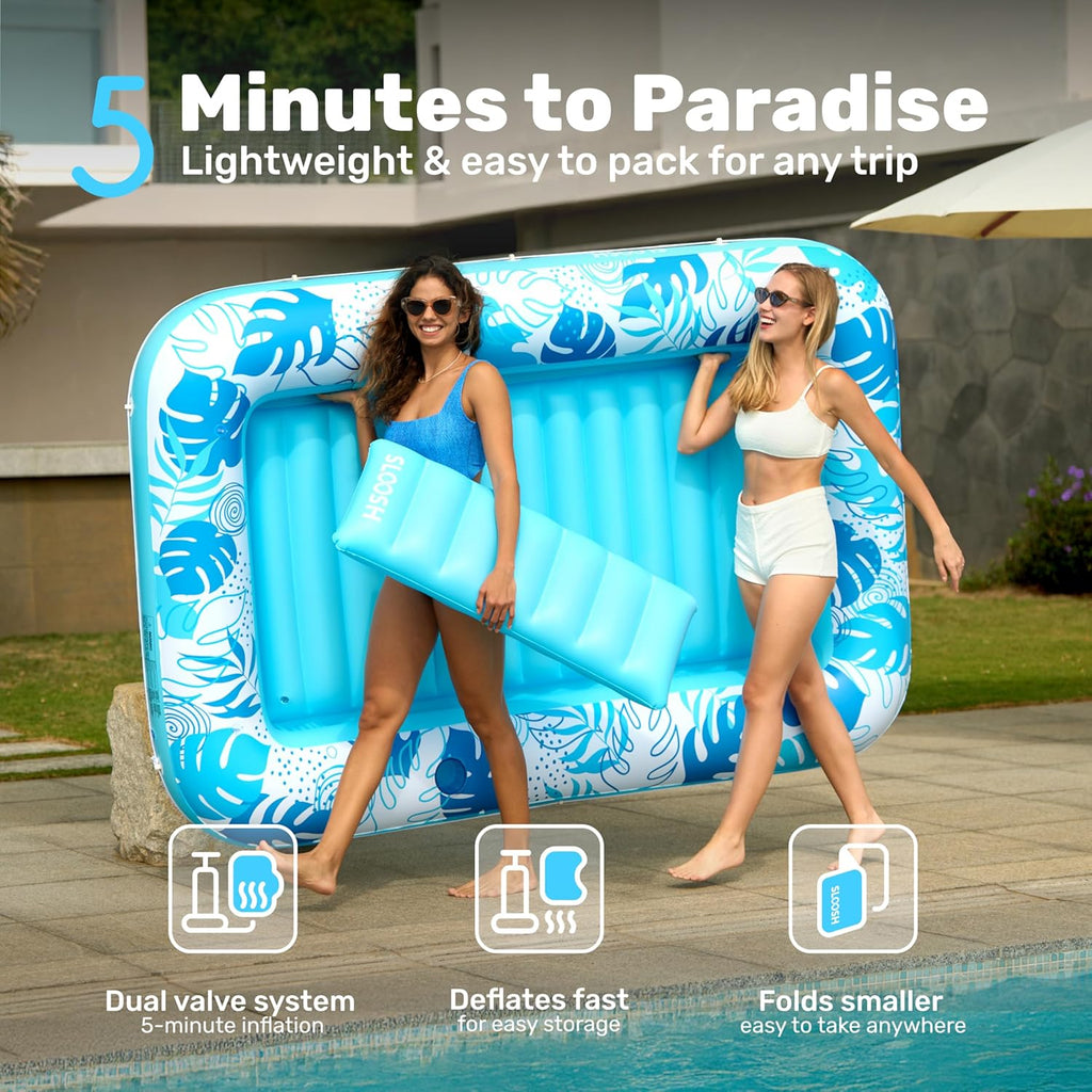 Inflatable Tanning Pool Lounger Float, 85" x 57" Extra Large Pool Floats Adult with Pillow, 4 in 1 Suntan Tub Raft
