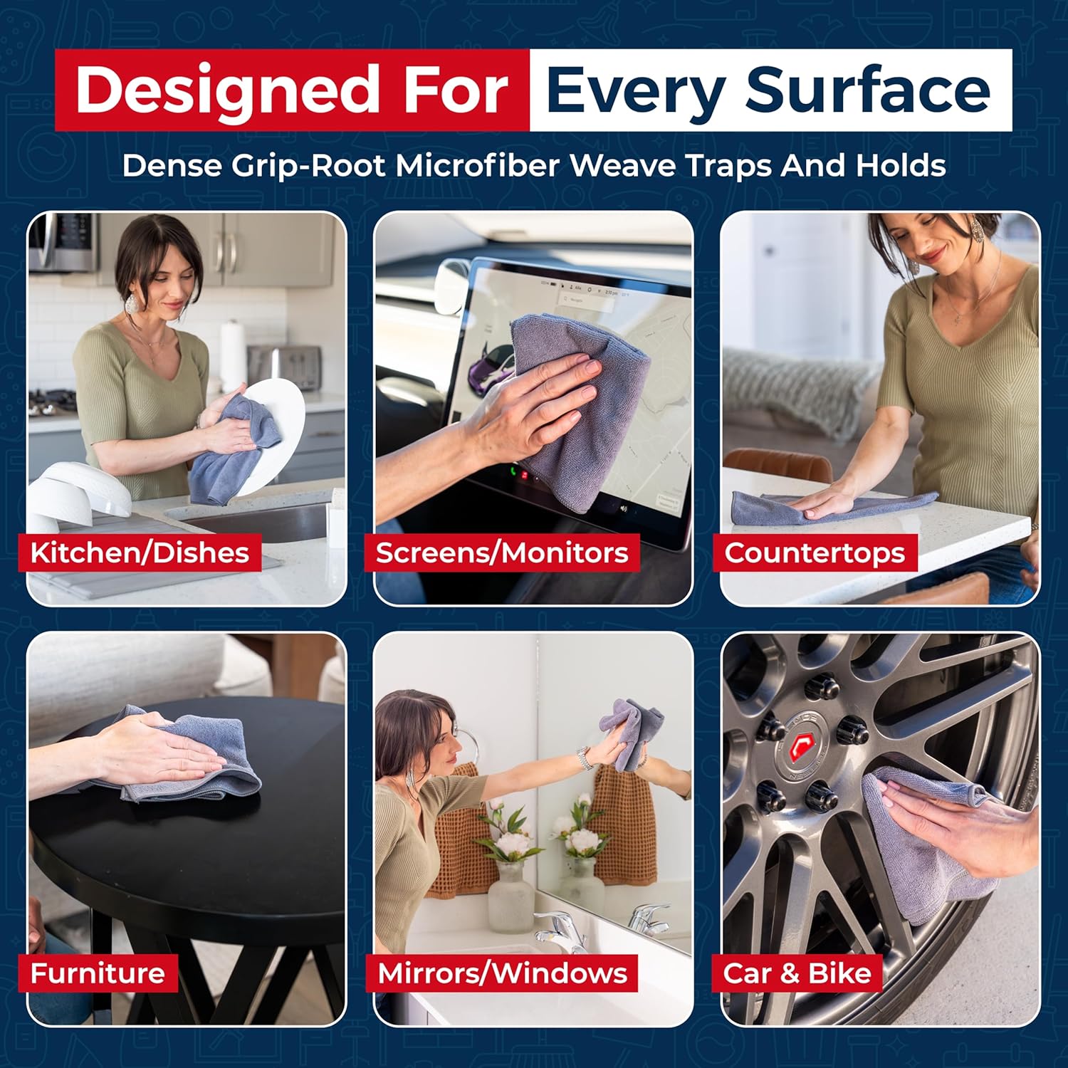 Microfiber Cleaning Cloth Grey - 12 Pcs (12.5"x12.5") - High Performance - 1200 Washes, Ultra Absorbent Microfiber