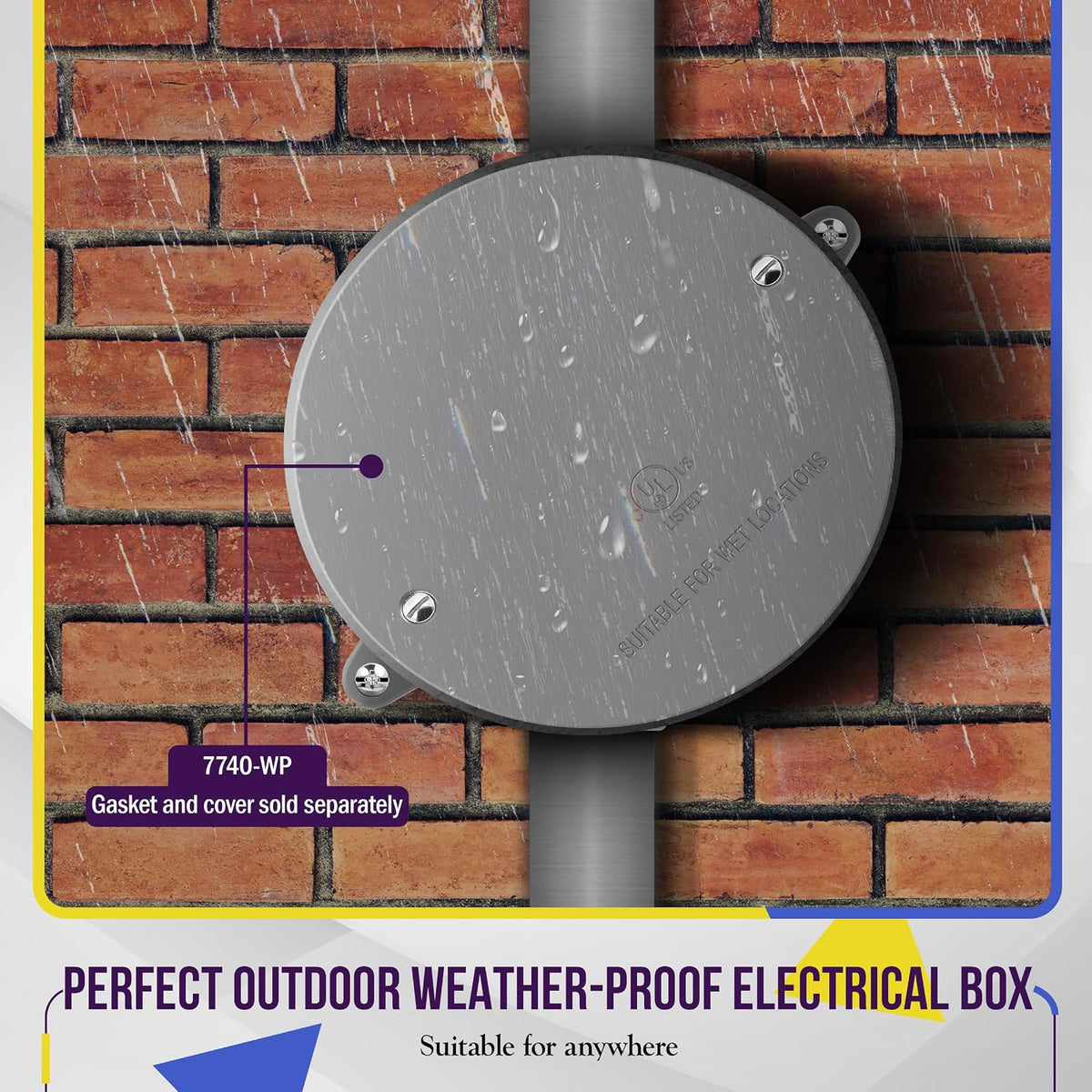 4” Diameter Round Weatherproof Outlet Box with Five 3/4-in Threaded Outlets, Round Outdoor Electrical Box, 5 Holes