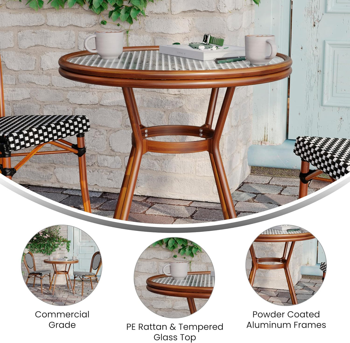 Commercial Aluminum Indoor/Outdoor Table, Black/White