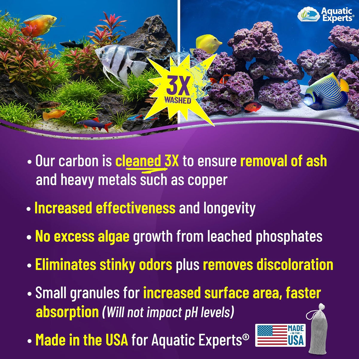 Premium Activated Carbon, Aquarium Carbon for Fish Tank Filter, Aquarium Filter Media, Granulated Charcoal for Fish