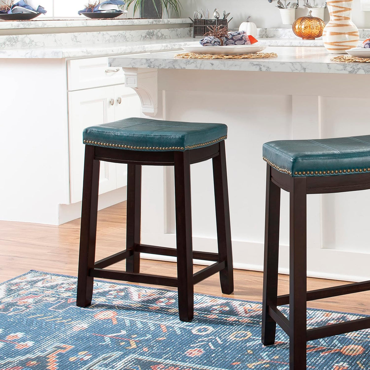 Carson Blue Backless Counter Stool, Brown