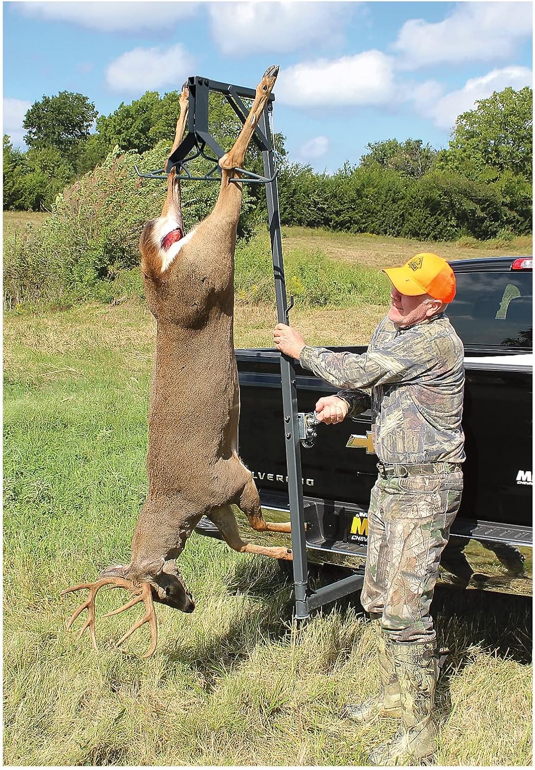 Deluxe Deer Hoist Stand for Hunting with Gambrel, Swivel Truck Hitch Lift System, Game Hanger for Field Dressing, Big
