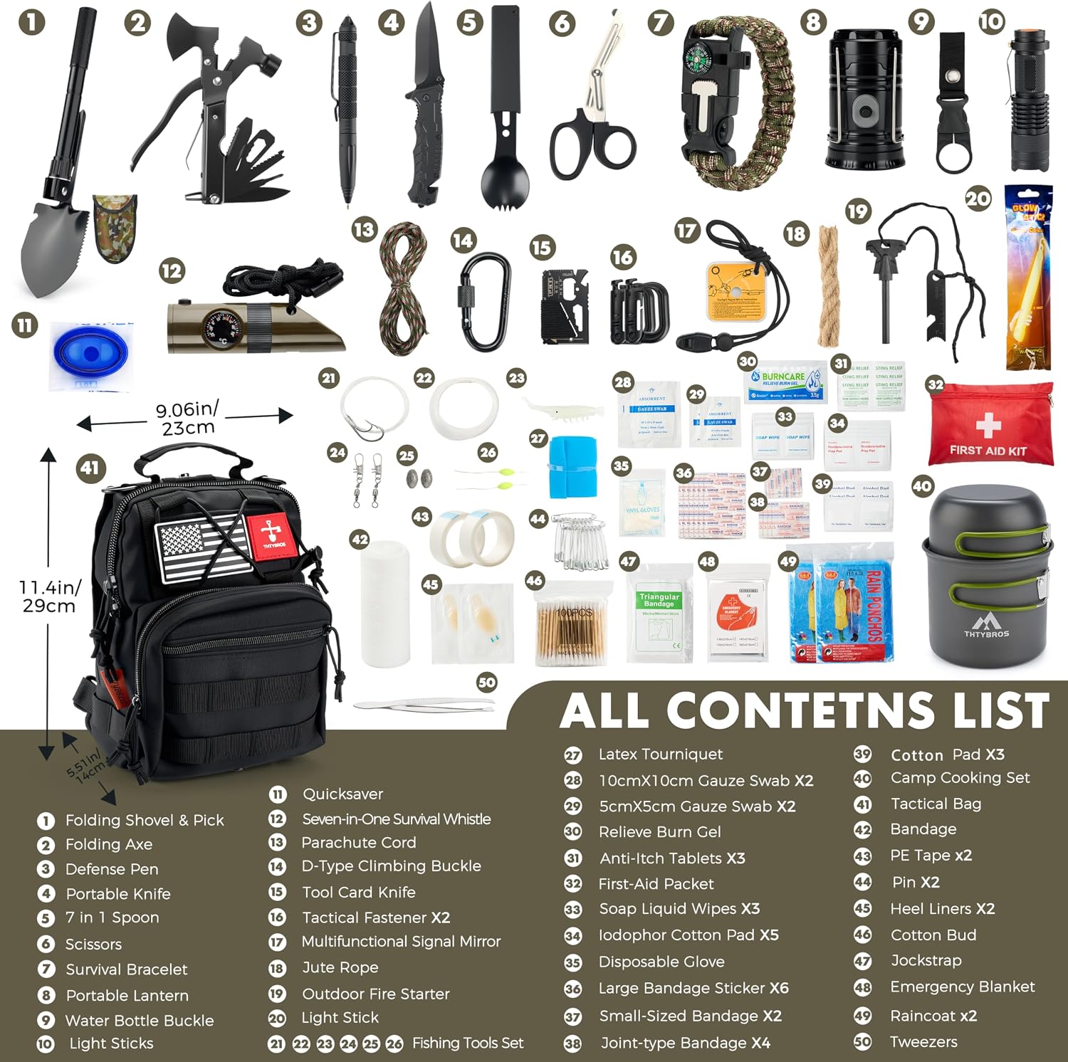 Survival Kit, 246Pcs Emergency Survival Gear with First Aid Kit, Tactical Bag, Camping Axe, Folding Shovel & Solo