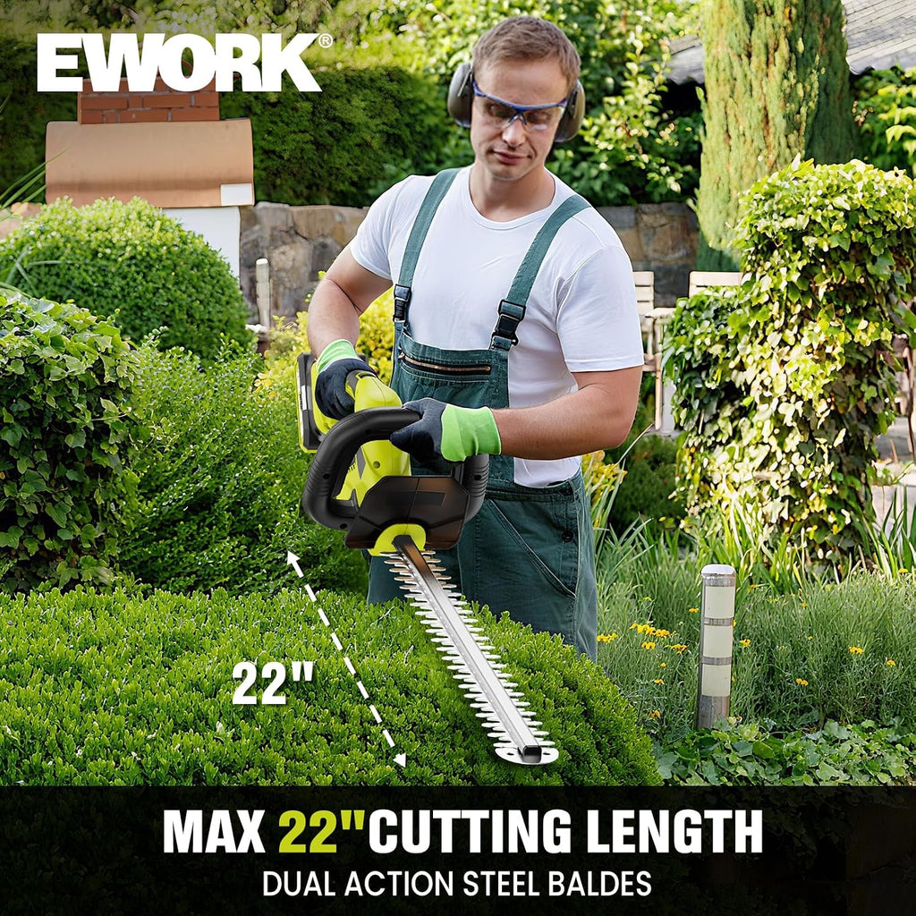 20V 22" Cordless Hedge Trimmer with 2 x 2.0Ah Battery and Charger | Handheld Electric Hedge Trimmer, Lightweight