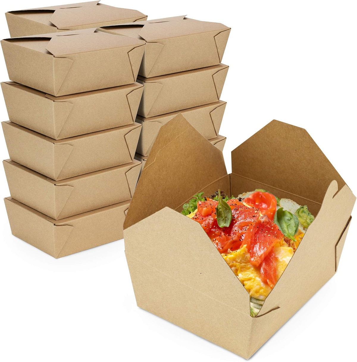 48 oz To Go Boxes, Paper Take Out Containers, Lunch Meal Food Boxes Disposable, Microwave Safe, Leak Grease Resistant