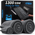 3-Piece Car Drying Towels, 1300 GSM 70/30 Twist-Loop Microfiber, Gray