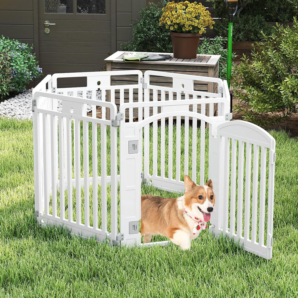 6 Panel Dog Playpen, 32'' Tall Plastic Pet Fence with Lockable Door, Indoor Outdoor Portable Dog Exercise Pen for