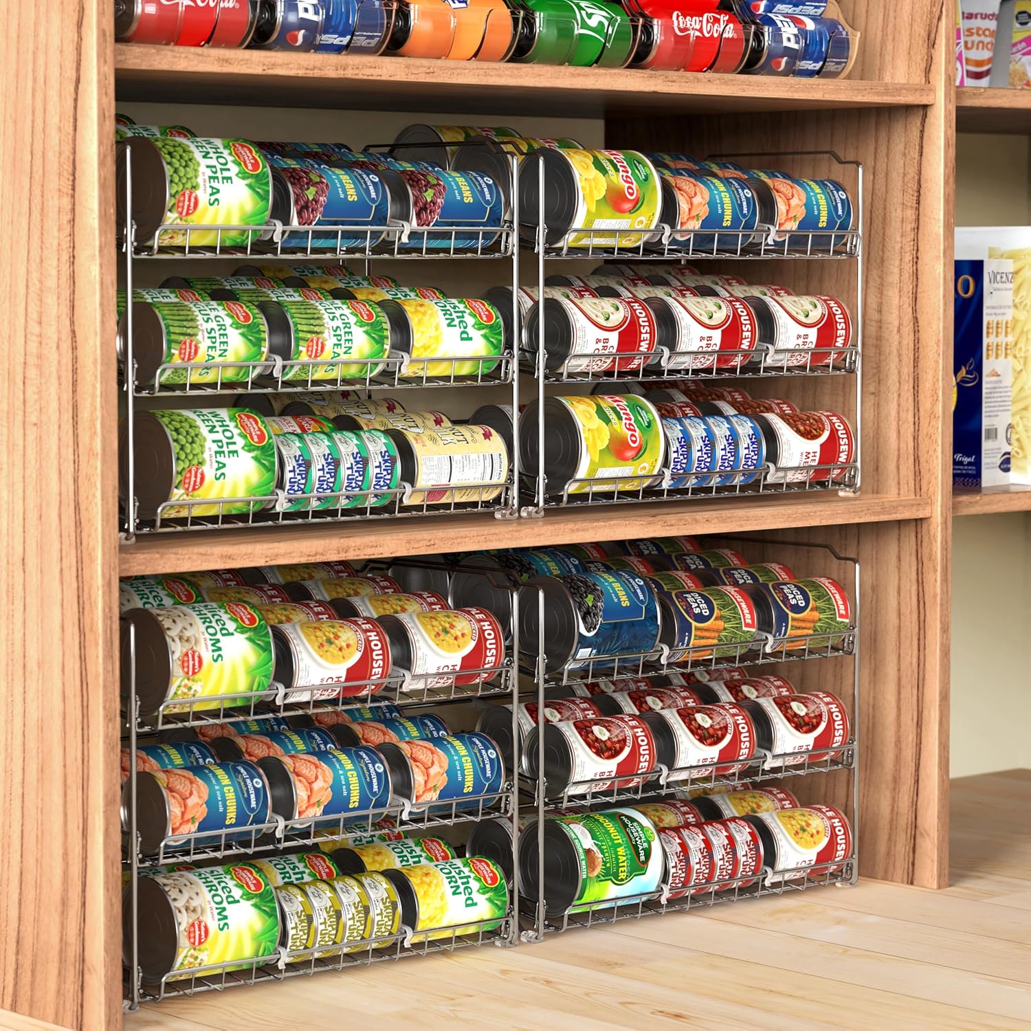 Stackable Can Organizer Rack for Pantry/Cabinet – 11.5" D x 17" W x 13.75" H, Holds 36 Cans, 3-Tier Can Food Storage