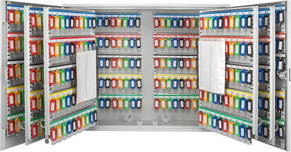 600 Position Key Cabinet – Wall Mount Key Safe with Numbered Hooks, Index Log Sheet, Colored Tags, Adjustable