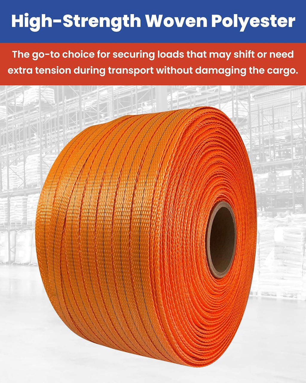 CPP 3/4" x 1650' Woven Polyester Strapping Cord - 2400 lbs Break Strength, Heavy Duty Strapping - Water, UV