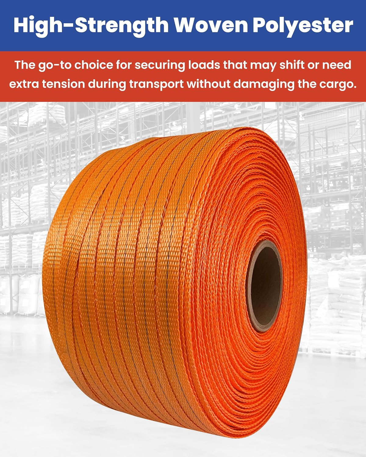 CPP 3/4" x 1650' Woven Polyester Strapping Cord - 2400 lbs Break Strength, Heavy Duty Strapping - Water, UV