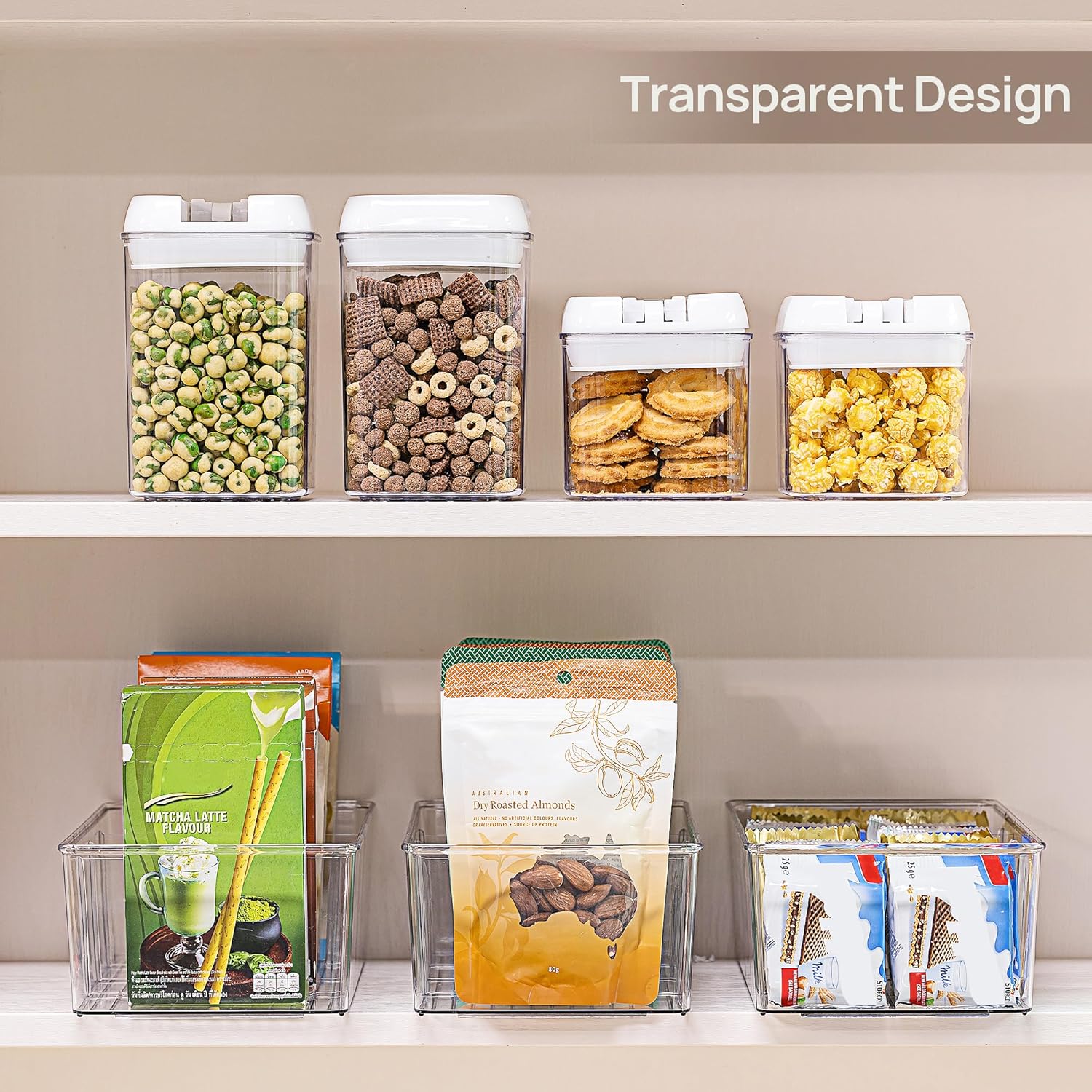 8 Pack Food Storage Organizer Bins, Clear Plastic Bins for Pantry, Kitchen, Fridge, Cabinet Organization and Storage