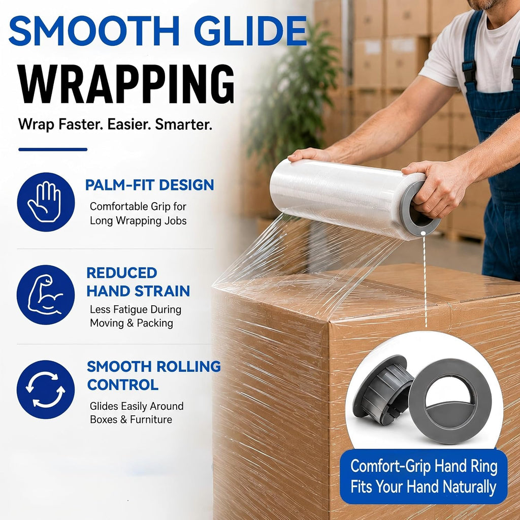 18" x 1500 Ft Stretch Shrink Wrap with Handle, 80 Gauge, 4 Pack