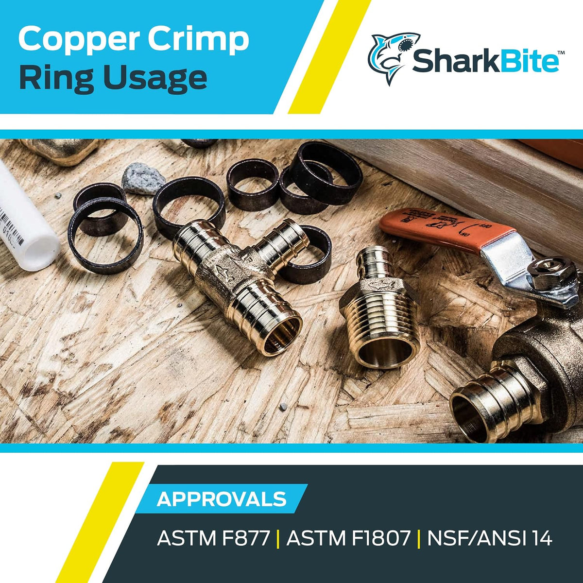 SharkBite 1/2 Inch Copper Crimp Rings, Pack of 100, PEX Pipe, PE-RT, 23102CP100
