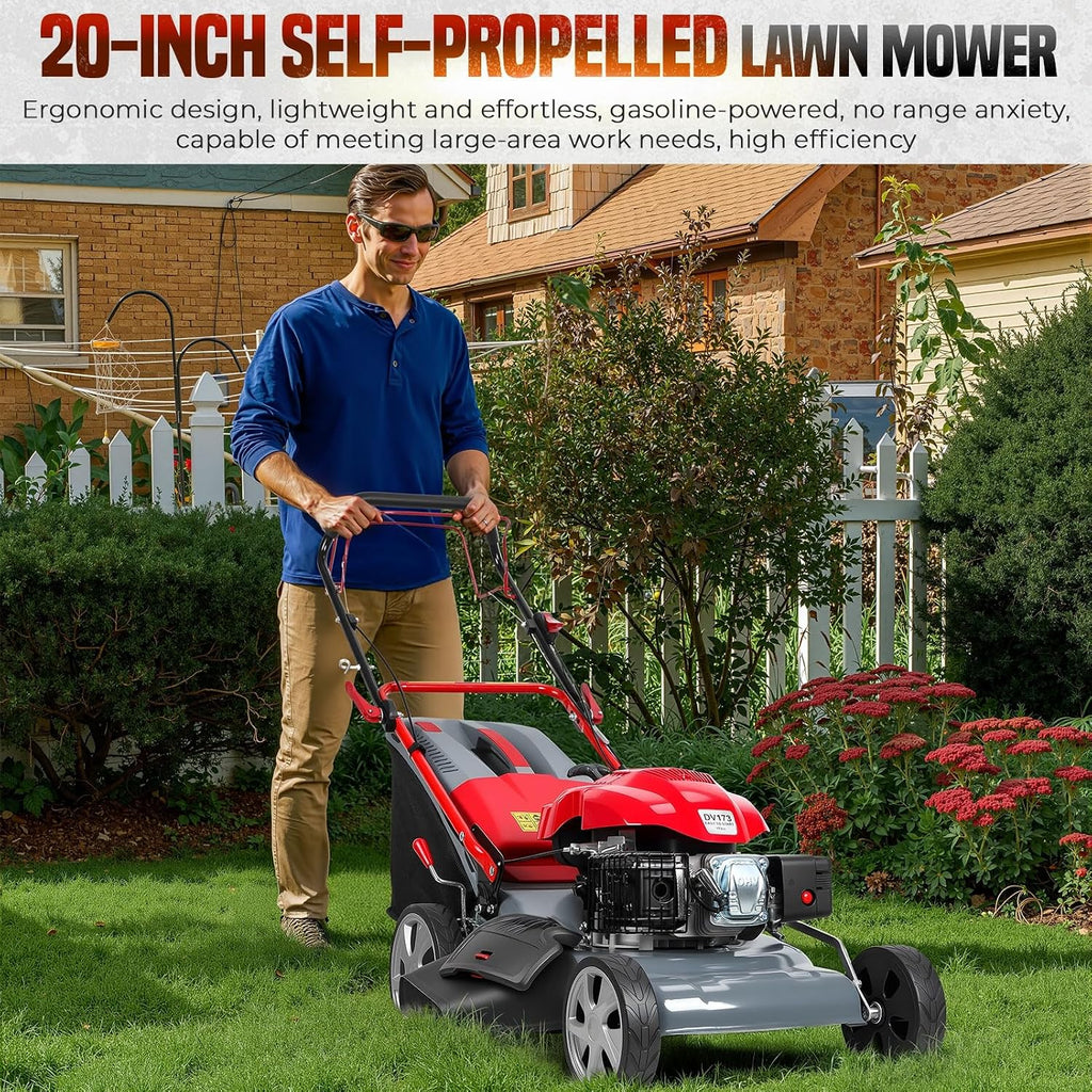 173CC Self Propelled Gas Lawn Mower with Bag[Foldable] - Easy Start, 3 in 1 Multi Functional Gas Powered Push Lawn