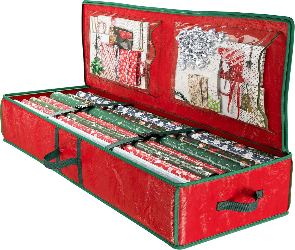 Heavy Duty Wrapping Paper Organizer Storage Bag Red - Christmas Storage Organizer For Wrapping Paper And Gift Bag