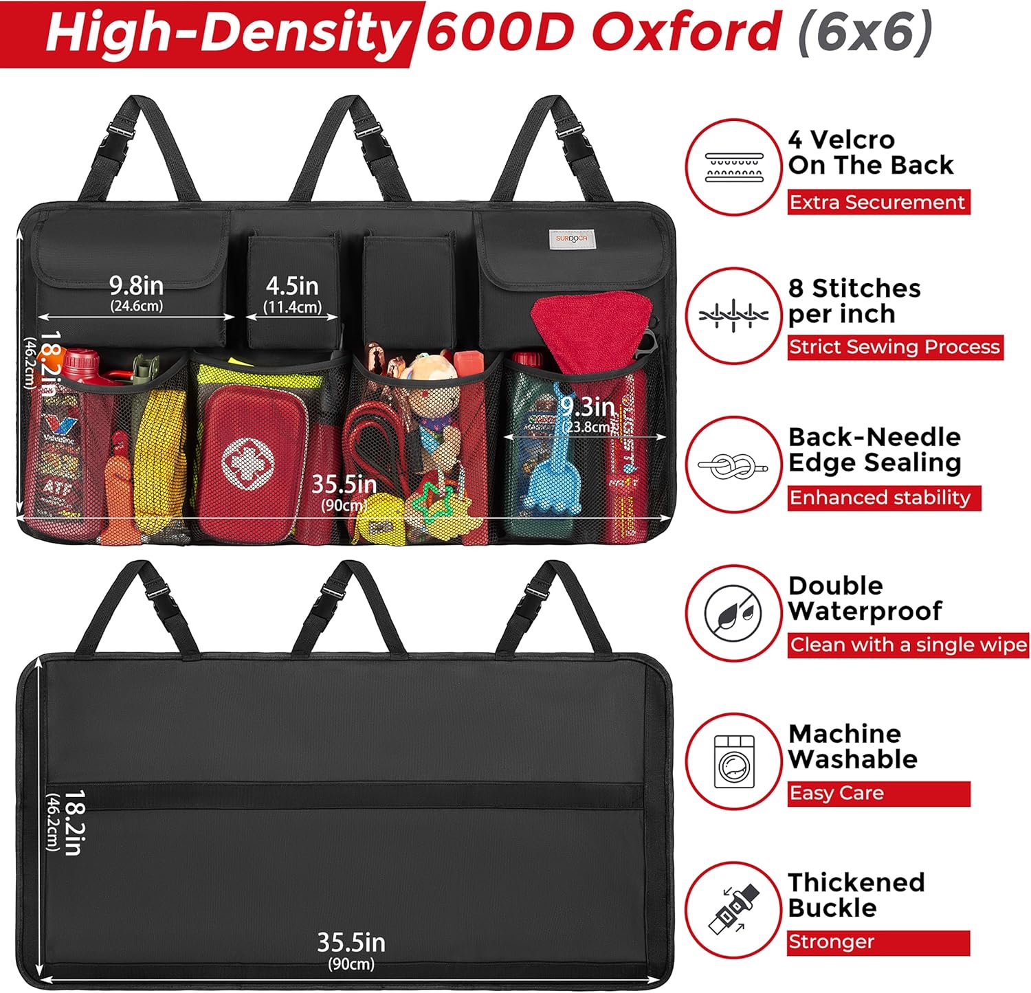 Car Trunk Organizer, LARGE CAPACITY Car Storage Bag with 8 Pockets, 7X Upgraded Trunk Storage Organizer for Car, SUV