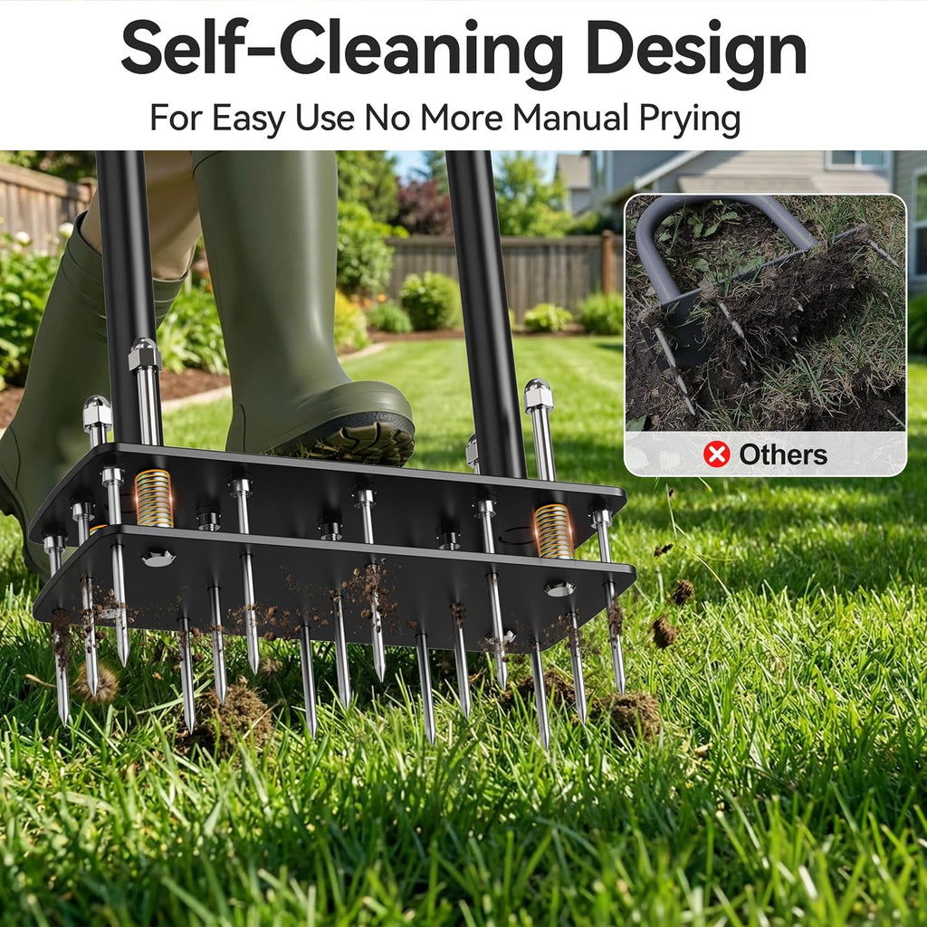 Knee-Friendly Lawn Aerator Tool, Spring Loaded Self-Cleaning Spike Aerator | Manual Lawn Aerator for Yard, Soil