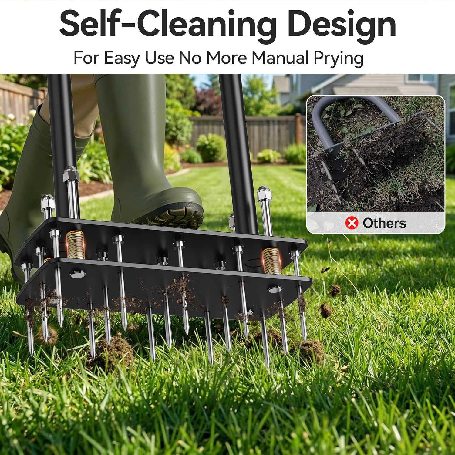 Knee-Friendly Lawn Aerator Tool, Spring Loaded Self-Cleaning Spike Aerator | Manual Lawn Aerator for Yard, Soil