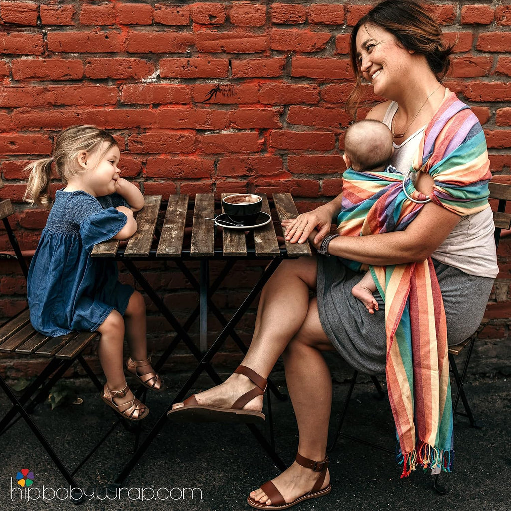 Ring Sling Carrier for Baby, 8-35 lbs - Summer Rainbow | Carrier for Newborns Infants Toddlers, Adjustable Soft