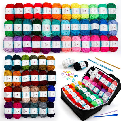62 Acrylic Yarn Skeins, 2170 Yards Yarn for Knitting and Crochet, Includes 2 Crochet Hooks,2 Weaving Needles,10