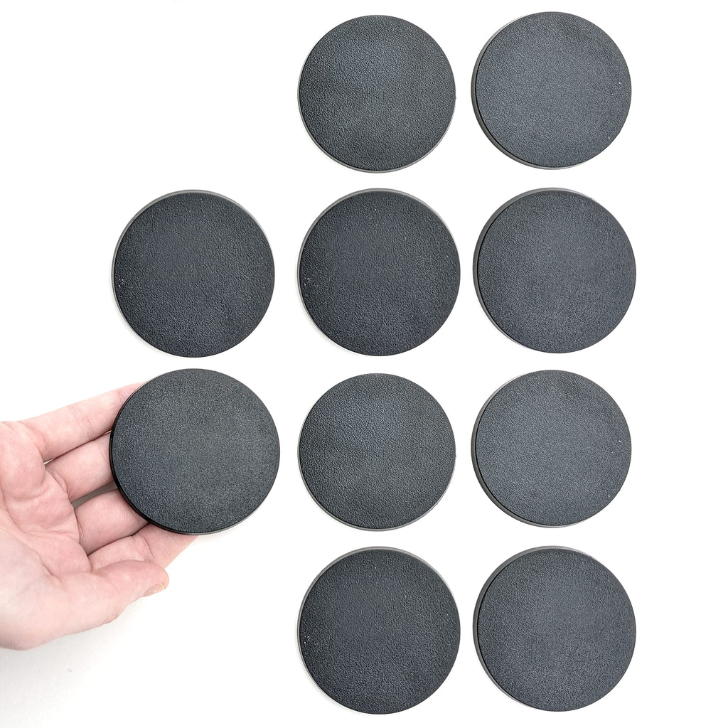 60mm Premium Blank Miniature Bases - Designed for 28mm Scale Tabletop War Game Miniatures - Plastic, Black - 10 Pack