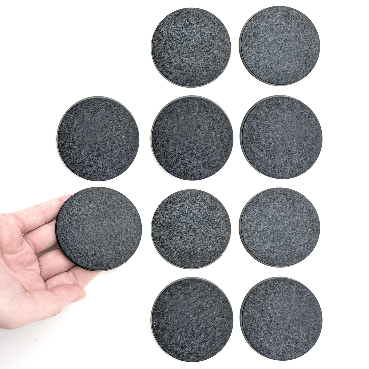 60mm Premium Blank Miniature Bases - Designed for 28mm Scale Tabletop War Game Miniatures - Plastic, Black - 10 Pack