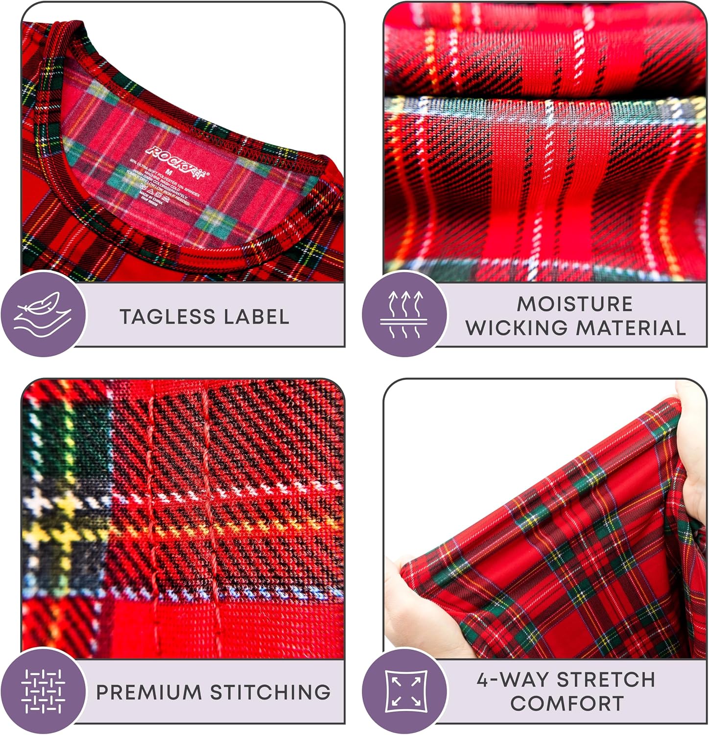 Thermal Underwear for Kids, Girls Thermals Long Johns Underwear, Base Layer for Cold weather/skiing, Red Plaid