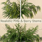 Christmas Faux Arrangement for Centerpieces - Pine Branches & White Berries